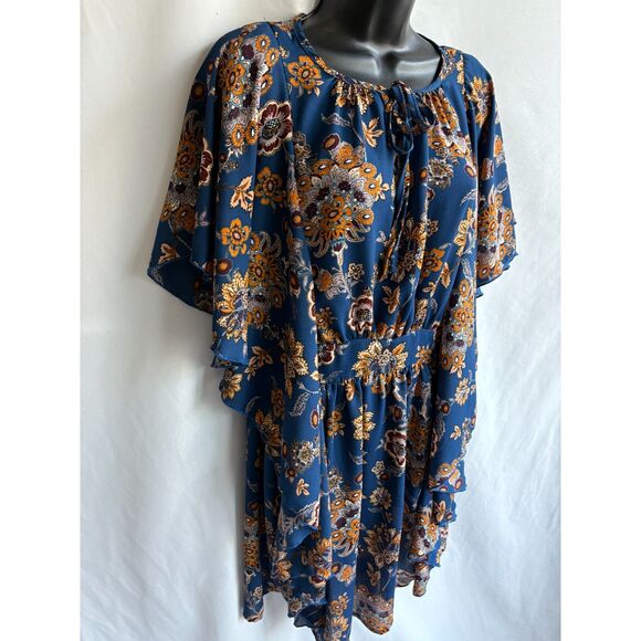 Kindom Batwing Sleeve Blue Tunic Dress Floral Size S Gypsy Boho Ethnic Beachy - Picture 3 of 10